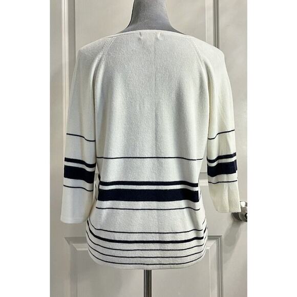 Christopher & Banks Blue Striped Pullover V Neck Crop Sweatshirt Women’s L - Picture 5 of 9